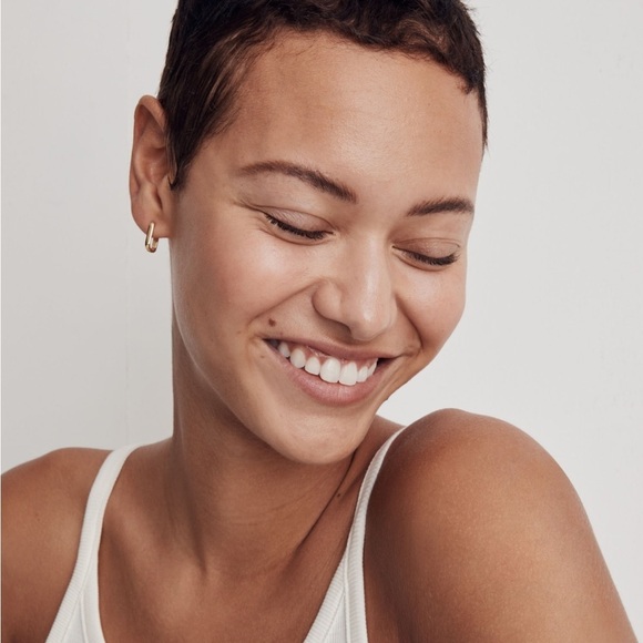 Madewell Demi-Fine Carabiner Hoop Earrings sterling silver NI787 $48 NEW classic - Picture 2 of 5